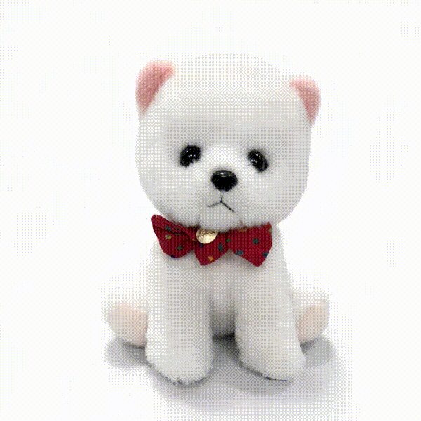 White dog plush Sitting dog with red bow